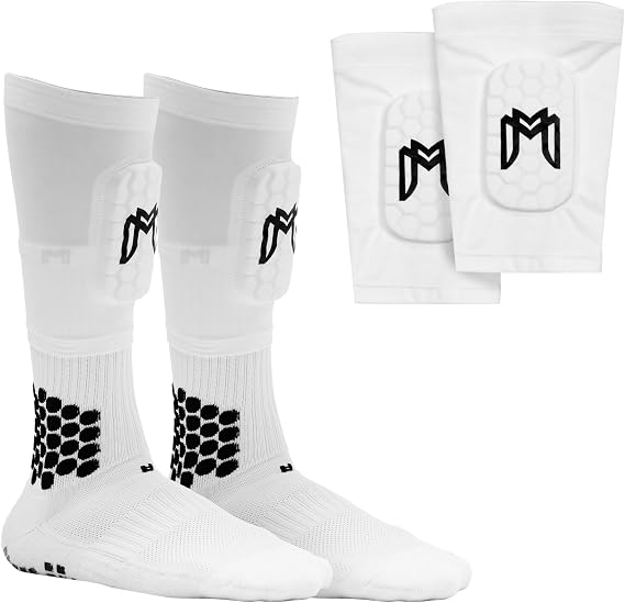 MediCaptain Ankle Protect Grip Socks and Mini Shin Pad Sleeves Bundle Pack (White)
