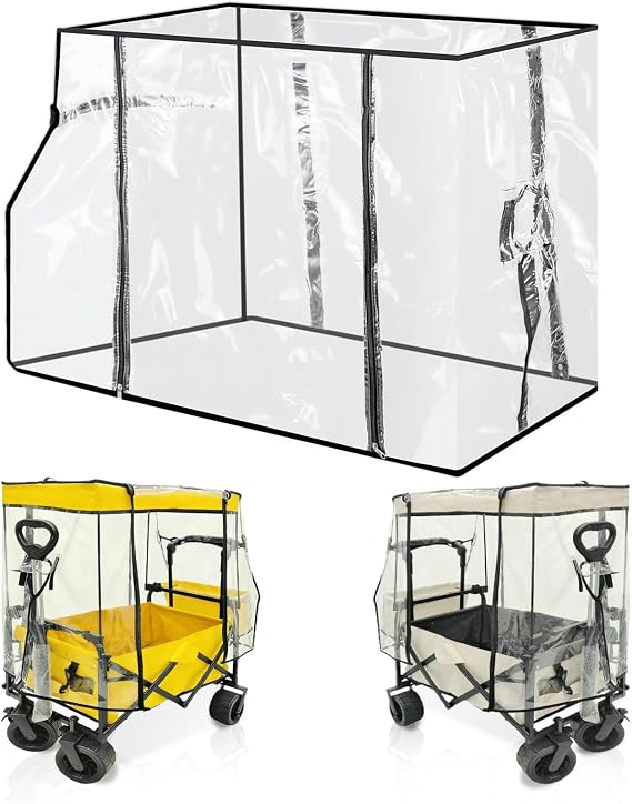 Clear Folding Wagon Rain Cover, Collapsible Garden Cart Trolley Cover, Waterproof Transparent Protector for Camping, Outdoor & Shopping, Fits Most Standard Utility Wagons (Wagon Not Included)