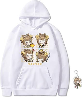 Anime Hoodie Women Men Sweatshirt Unisex Anime White Hoodie Furina Scaramouche Hu Tao, Free Keychain White-Yaoyao-1,S,Small