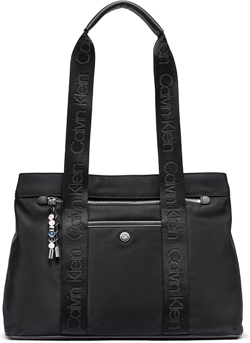 Calvin Klein Caius Triple Compartment Tote, Black/Silver, One Size