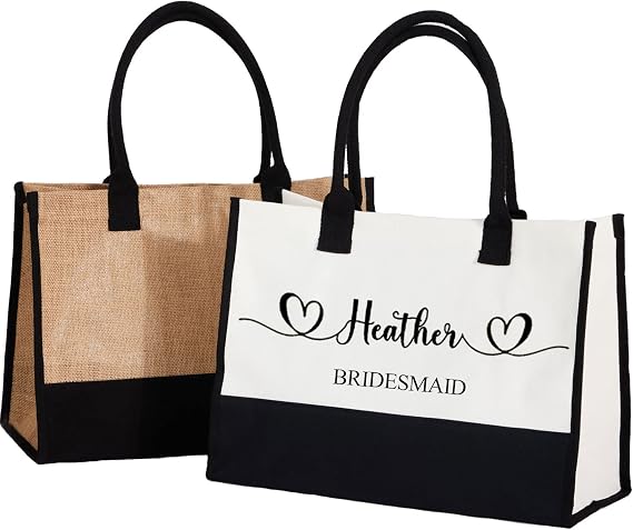 Personalized Wedding Tote Bags Gifts for Bridesmaid Summer Beach Girls Trip Bridal Shower Reusable Grocery Burlap Bag
