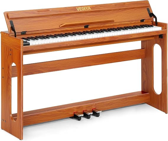 Digital Piano Keyboard 88 key,Semi-Weighted Electric Piano,Wooden Desk Full Size Upright Electric Piano, Acoustic Piano for Beginners,Triple Pedal,USB-MIDI Compatibility (Brown)