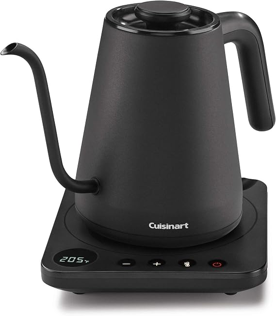 Cuisinart GK-1 Digital Goose Neck Kettle, Precision Gooseneck Spout Designed for Precise Pour Control that Holds 1-Liter, 1200-Watt Allows for Quick Heat Up, Stainless Steel,Black | 1200W electric kettle for quick heating with 1-liter design, digital temperature, pour control & stainless steel body, GK-1