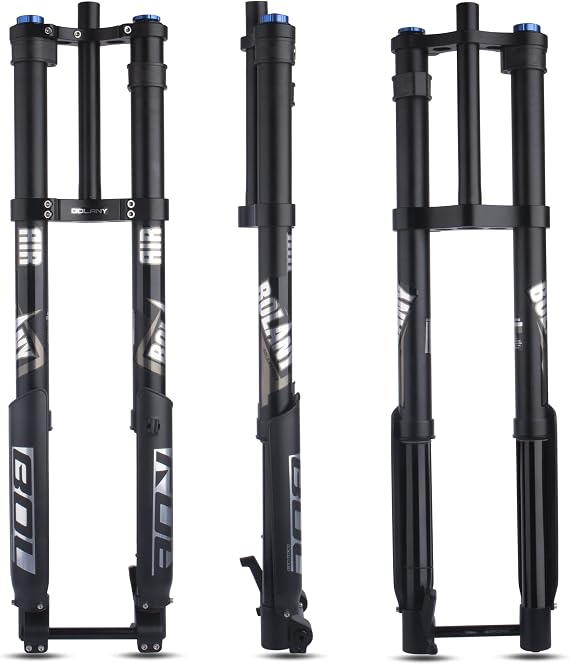 BOLANY Downhill Mountain Bike Air Suspension Front Fork Double Shoulder Inverted Aluminum Alloy Thru-Axle Boost Spacing 15 * 110mm Fork Fit for Disc Brake 26/27.5/29 Inch Tire