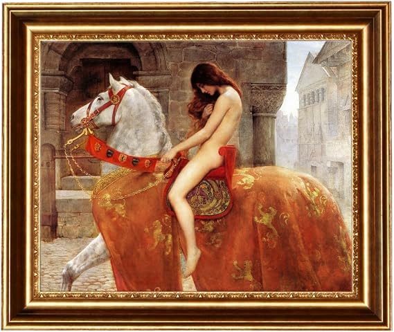 ELITEART-Lady Godiva by John Collier 1898 Oil Painting Reproduction Giclee Wall Art Canvas Prints Framed(sf801) Size:35"x28"