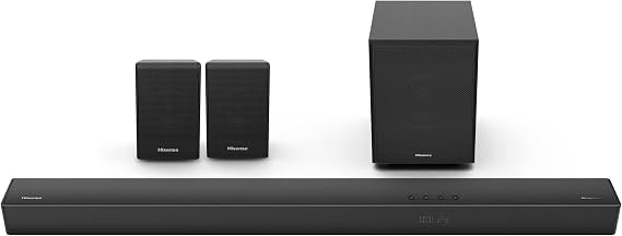 Hisense U5120GW+ 7.1.2ch Premium Sound Bar with Wireless Subwoofer, 570W, Hi-Res Audio, Bluetooth 4.2, 4K HDR Pass Through, Type-C, HDMI ARC/Optical/AUX/USB, 7 EQ Modes, Black