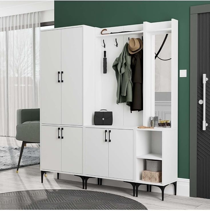 Mezza Set 5030-5000-5040 Royal Right Mirror 6 Covers 9 Straps 2 Shelves Coat Rack White