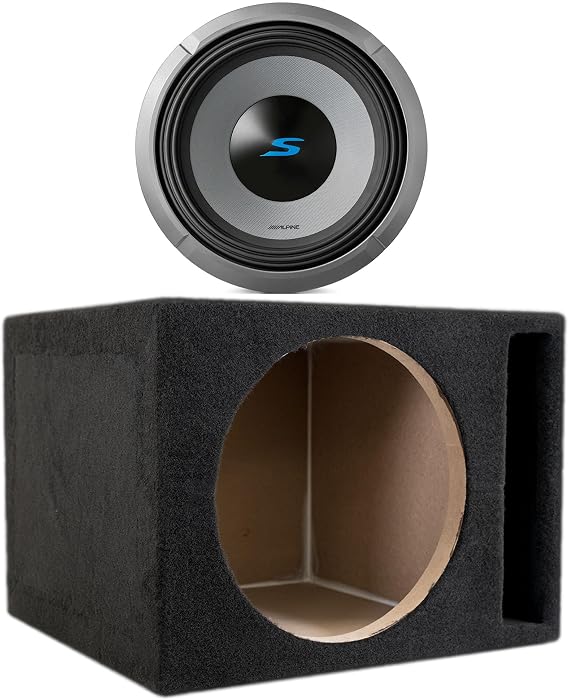 Alpine S2-W12D2 S Series 12 Dual 2-Ohm Subwoofer 1800W with SoundBox E Series Single 12-Inch Vented Subwoofer Enclosure Bundle