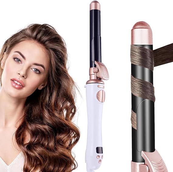 Curling Iron with Long Wand, Rotating Automatic Curling Iron, 13-Speed Temperature Adjustable, 30 Seconds Instant Heating, 1H Automatic Shut-Off, Anti-Scald, 110-240V Dual Voltage (D)