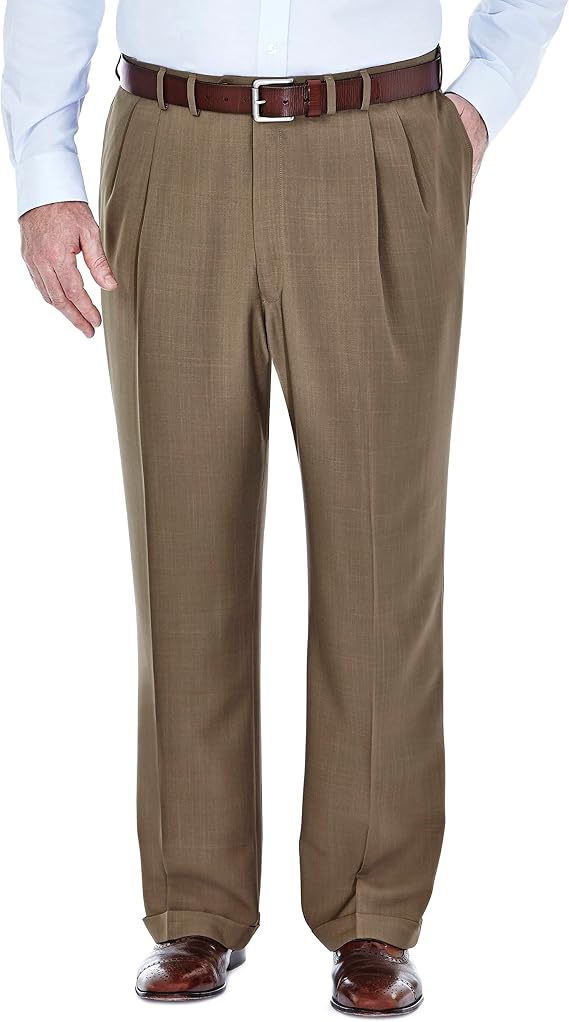 Haggar Men's ECLO Stria Expandable-Waist Plain-Front Dress Pant
