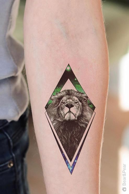 BearPear Neon Aslan Geçici Dövme Neon Lion Tattoo