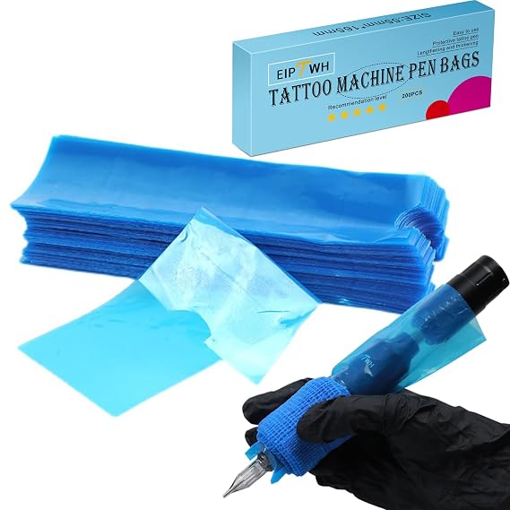 200PCS Tattoo Pen Cover,Blue Rotary Tattoo Machine Pen Bags Sleeves for Tattoo Artist,Thickness&Wider Pen Machine Covers Fit All Tattoo Machines Pen