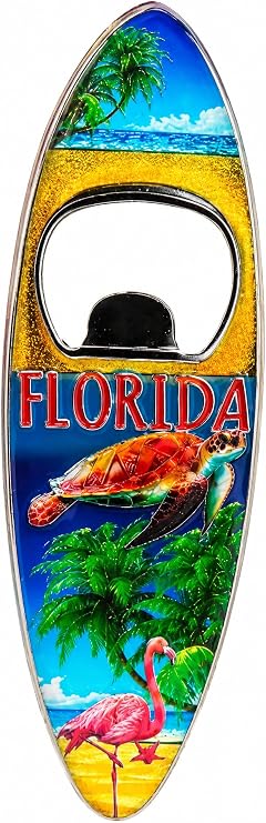 Florida Surfboard Bottle Opener Metal Fridge Magnet