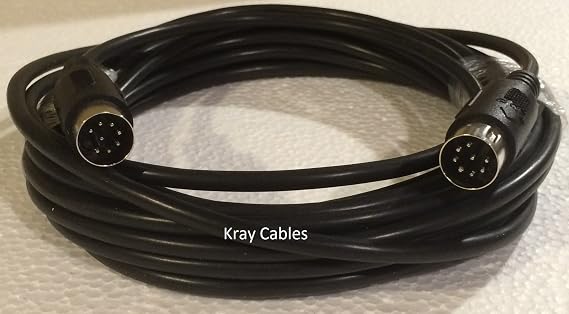 DIN 8 Pin Large Size DIN 25 Ft Black Cable MIDI Size Male Male