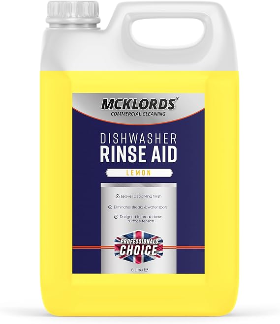 McKLords Commercial Dishwasher Rinse Aid Lemon Fragrance, Yellow, 5 Litre