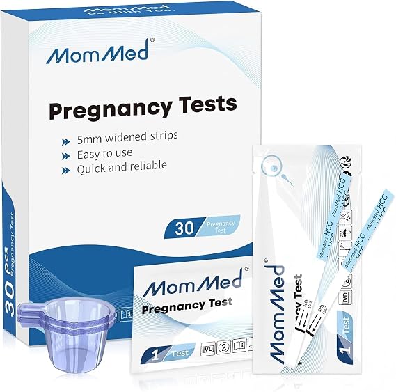 MomMed Pregnancy Test, 30 HCG Pregnancy Test Strips for Early Detection, Over 99% Accurate, 30 Free Urine Cups, Bulk Pregnancy Tests for Home Use, Pruebas de Embarazo