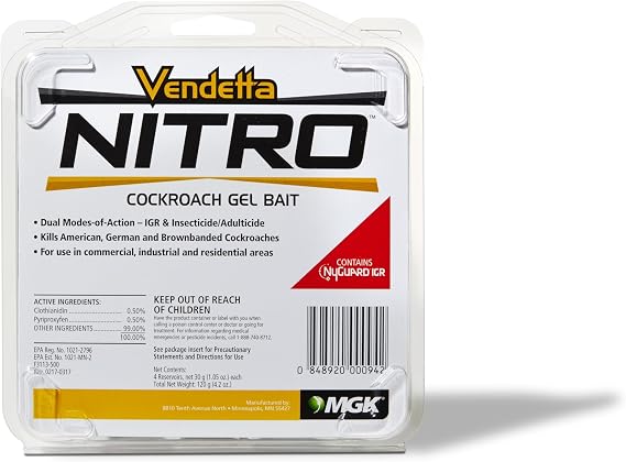 MGK Vendetta Nitro Cockroach Gel Bait | Roach Killer Indoor Infestation Bait | Indoor Non-Food and Food-Handling Applications | 30 Gram Tubes | Clamshell