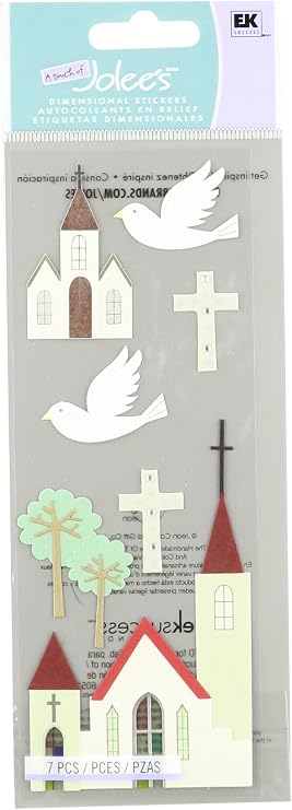 Jolees Boutique Dimensional Church Stickers Cross & Dove Religious Scrapbook Embellishments, 7-Piece 3D Faith Stickers for Cards, Journals & Crafts