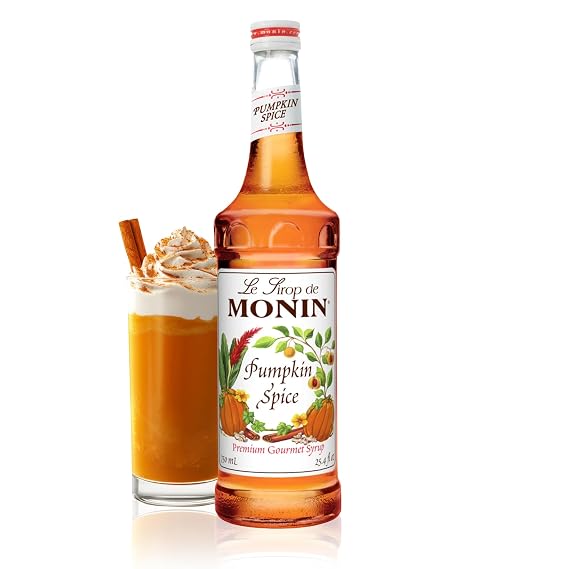 Monin - Pumpkin Spice Syrup, Hints of Nutmeg and Cinnamon, Natural Flavors, Great for Lattes, Mochas, Steamers, Teas, Ciders and Dessert Cocktails, Non-GMO, Gluten-Free (750 ml)