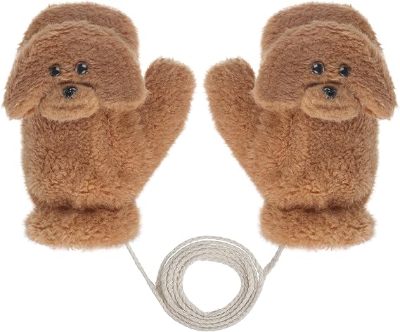 Women Girls Winter Cute Animal Mittens | Cartoon Dog Plush Mittens, Fuzzy Faux Fur Dog Gloves with Thermal Soft Lining