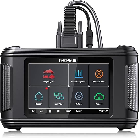 OBDPROG Moto100 Motorcycle Diagnostic Scanner, Full-System Scan Tool with Active Tests, Bi-Directional Control, Service Reset, Selected ECU Functions for Harley, Honda, Yamaha, Kawasaki, Suzuki, BRP