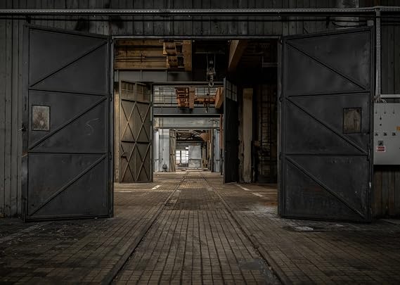 BELECO 20x10ft Fabric Old Factory Garage Backdrops for Photography Gloomy Interior Iron Gate Dirty Floor Background Garage Mechanic Themed Party Decorations Boys Men Portrait Photoshoot Photo Props