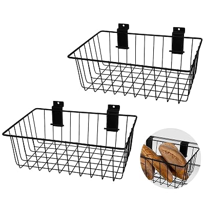 Eaasty 2 Pcs Ventilated Metal Slatwall Baskets Mounted Hanging Slatwall Accessories for Storage Display on Garage Panels 11.8 x 7.9 x 3.9 Inches