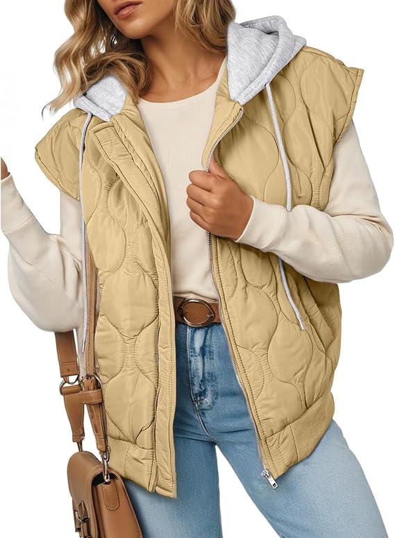 Puffer Vest Women Cropped Hooded Sleeveless Jackets Lightweight Quilted Fall Winter Zip Up Coat Outwear with Pockets