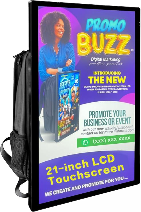 Welaso 21-inch LCD Video Advertising Backpack,1920 * 1080 Resolution Ratio, Human Walking Backpack Digital Billboard (Mobile Version+Touch Screen)