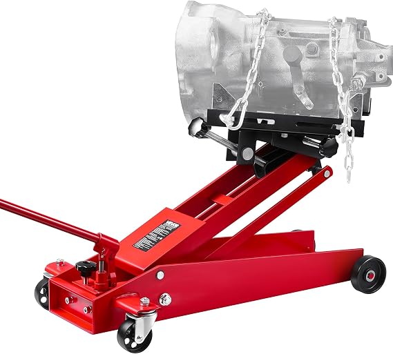 VEVOR Adjustable Floor Transmission Jack 1000 LBS Low Profile Hydraulic Transmission Telescoping Heavy-Duty Lift Jack 6.3-25.2 in Lifting Height, 360 Swivel Front Wheels
