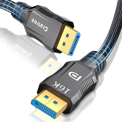 Cratree 16K DisplayPort Cable 3.3 Feet/1M - 16K DP to DP Braided Cord - Support 40Gbps,16K 30Hz,8K 120Hz,4K 240Hz /165Hz /144Hz - Compatible FreeSync/G-Sync/Gaming Monitor,PC