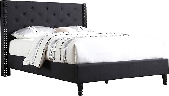 Home Life Linen Upholstered Platform Bed - Cloth Platform Bed with 51 Tall Headboard - Durable Wooden Slat Design - Easy to Assemble - Mattress Support - No Box Spring Needed - Full Size, Black