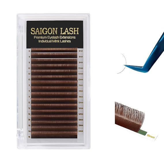 Lash Extensions, Volume Classic, Dark brown-0.05-C-8-15mm | Mink Lash, For Professionals, J/B/C/CC/D/L/M Curl, Soft Korean PBT Fiber, 16 Rows Lash Tray