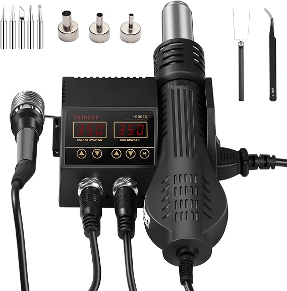 8586D 110V Soldering Station, 2 in 1 Digital Display Rework Station SMD Hot Air Soldering Iron