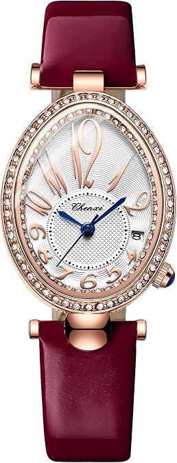 FANMIS Women's Vintage Oval Watches Classic Ladies Analog Quartz Watches Ultra-Thin Luxury Diamond Watch Ladies Bangle Bracelet Wrist Watch Female Dress Watch with Leather Strap