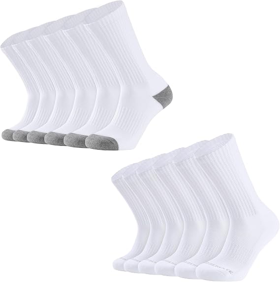 CLOSEMATE 6 Pairs Mens Athletic Crew Socks and 6 Pairs Mens Cushioned Crew Socks (US Mens Size 9-12)