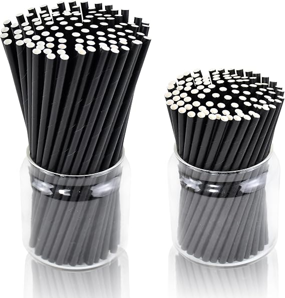 Disposable Black Paper Drinking Straws 7.75 Inch (250 ct.) Bundle with 5.5 Inch (500 ct.)