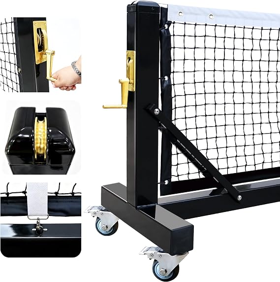 Seliyoo Pickleball Net Set- Pro Portable 22FT Regulation Size with Wheels | Brass Crank Winder Sysytem,Heavy Duty Pickleball Post,Professional Net for Outdoor Indoor Driveway Backyard