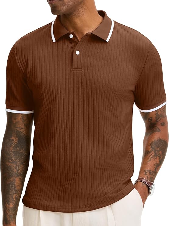 Comdecevis Men's Regular Fit Short Sleeve Knit Polo Shirts