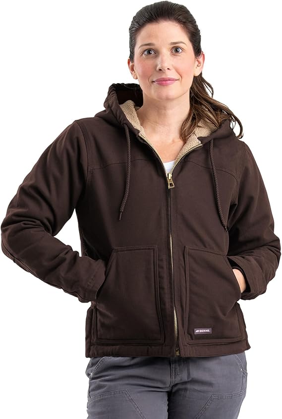 Berne Women's Sherpa-Lined Softstone Duck Hooded Jacket