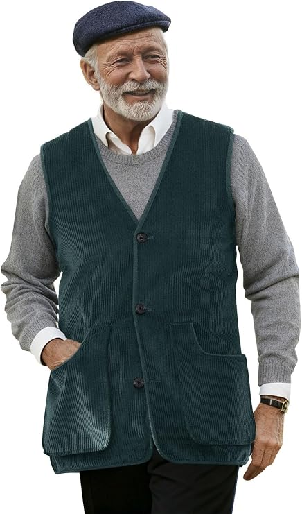 Men's Corduroy Vest Slim Fit Business Dress Vests V-Neck Vintage Western Cowboy Waistcoat Sleeveless Casual Jacket