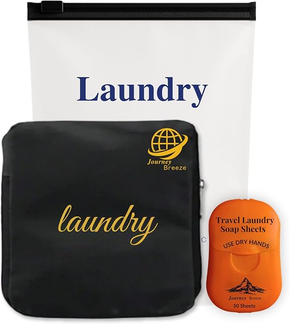 Travel Laundry Detergent Sheets and Foldable Travel Laundry Bag Compact Laundry Detergent Sheets for Traveling, Dirty Clothes Laundry Bag for Hotels, Cruises & Suitcases