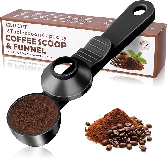 2 Tbsp Coffee Scoop with Built-in Funnel, Mess-Free Ground Coffee