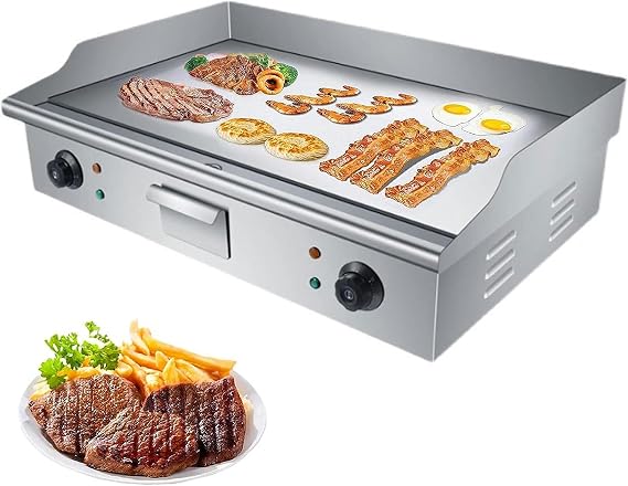 Commercial Electric Countertop Griddle Flat Top Grill Hot Plate BBQ, 4400W Teppanyaki Stainless Steel Grill with Dual Temperature Control 50-300C and Oil Leaking Hole for Kitchen Und Restaurant