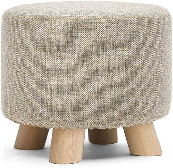 Modern Home Ottoman Bench, Small Footrest Stool Round Cotton and Linen Ottoman Padded Seat Footrest Footstool, Vanity Chair Footrest for Sofa, Living Room Bedroom, E