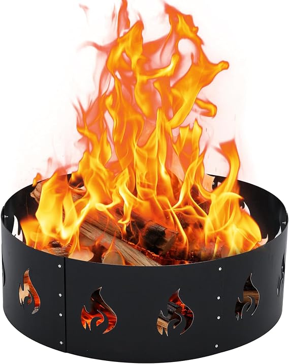 36" Round Fire Ring, Fire Pit Ring with High Temperature Paint, Heavy-Duty 2.5mm Thick Steel Metal Rim,Firepit Ring for Campfire Wood Burning Backyard, Black