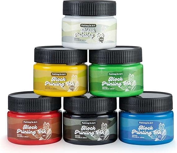 Falling in Art 6 Color Water-Soluble Block Printing Ink Set, 3.5 FL OZ