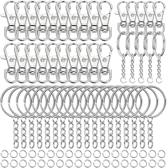 100 Pcs Swivel Snap Hook and Key Rings with Chain and Jump Rings for Keychain Lanyard DIY Jewelry Crafts Accessories(50 Pcs Lanyard Snap Hooks+50 Pcs Keychain Rings with Jump Rings)