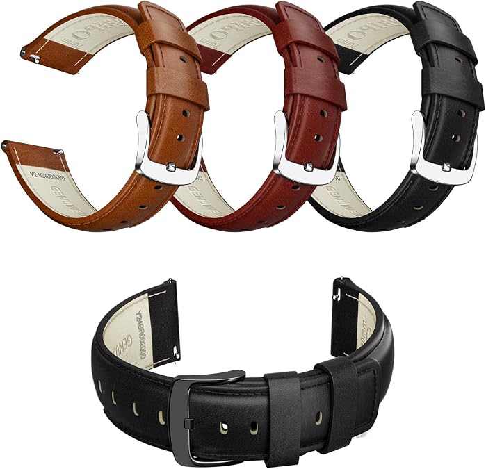 Quick Release Leather Watch Band for Men & Women, Compatible with Timex, Fossil, Samsung, Seiko, Citizen 20mm 22mm 24mm
