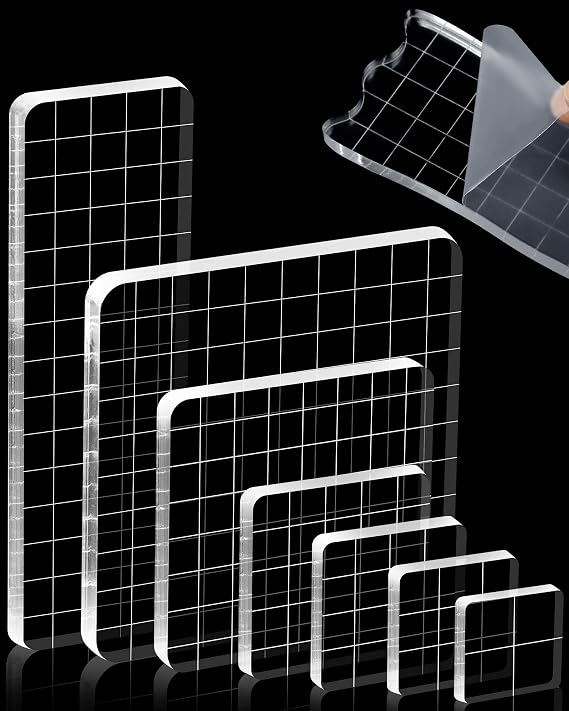 FIVEIZERO 7Pcs Acrylic Stamp Block with Grid Lines(Straight Edge)